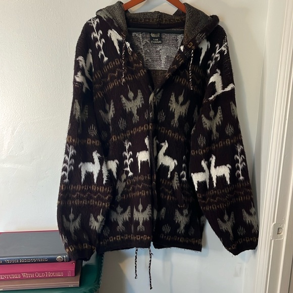 Wool Tejidos Atahualpa Super Soft Hooded Alpacas Teddy Style Coat Pockets Sz M/L - Picture 2 of 15